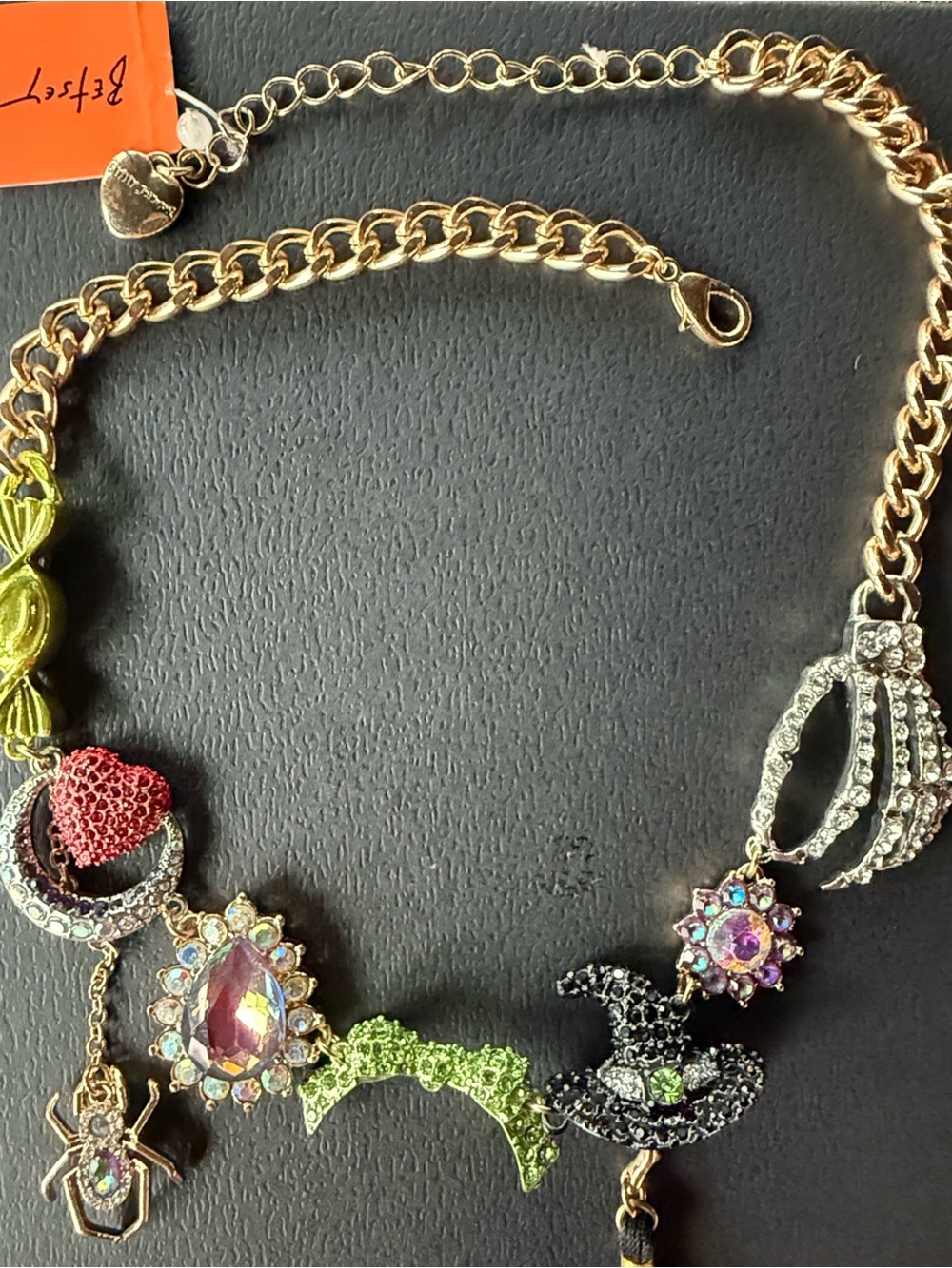 Betsey Johnson Halloween Gold Chain Multicolor Crystal Charm Necklace